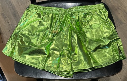 Women's Yoga Hot Shorts Shiny Metallic Green Size Large - A0154 - 第 1/8 張圖片