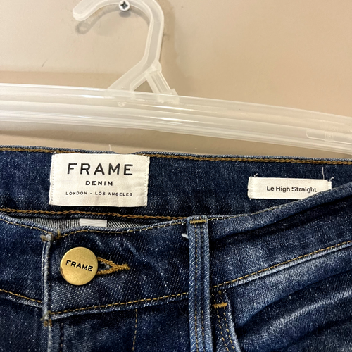 Frame Womens Sz 28 Le High Straight Jeans Cropped Ankle Dark Wash Frayed Cuffs - Picture 4 of 6