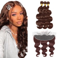 100 Human Hair Black color 4 Body Wave 3 Bundles with Frontal