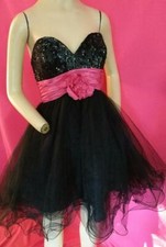 BLACK SEQUIN STRAPLESS TULLE PINK HOMECOMING SHORTCINDERELLA DRESS 34" BUST