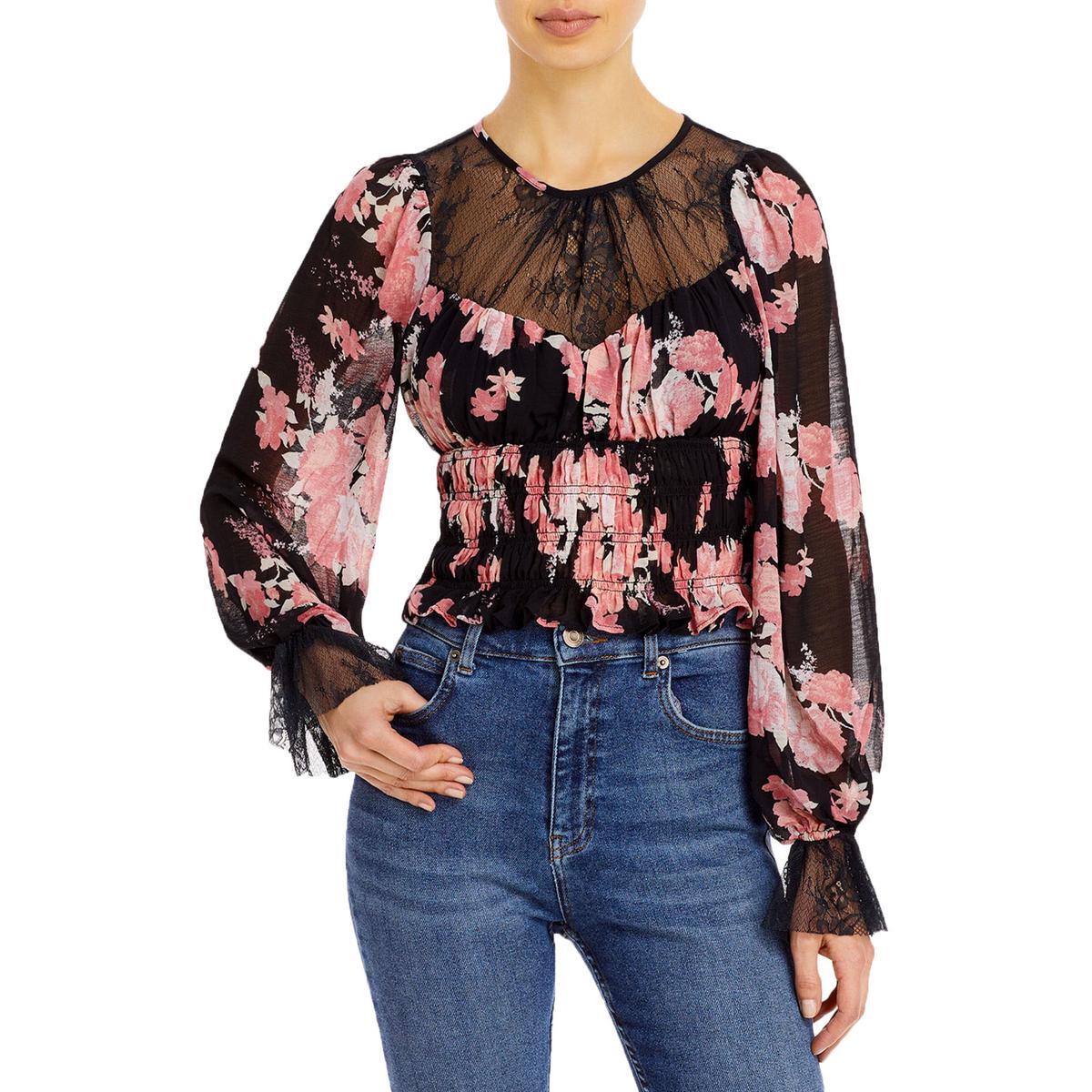 Free People Женская блузка-рубашка Daphne черного цвета с цветочным принтом XS BHFO 7874
