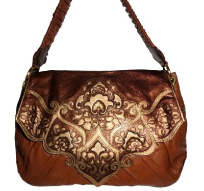 LIMITED EDITION ISABELLA FIORE STAINED VAL EMBOSSED COPPER & BRONZE HANDBAG $725