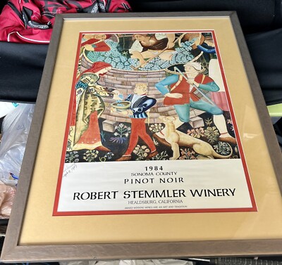 Robert Stemmler Winery Sonoma County Pinot Noir Signed 1987  24.5  x 31 framed