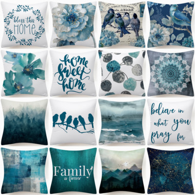 Cushion COVERS Blue White Floral Flower Decorative Soft Throw Pillow Case 18x18''