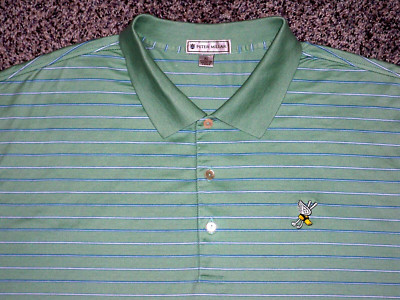 NWOT Men's PETER MILLAR Crown Polo XL GREEN Striped w/WINGED FOOT Golf Mbr Logo
