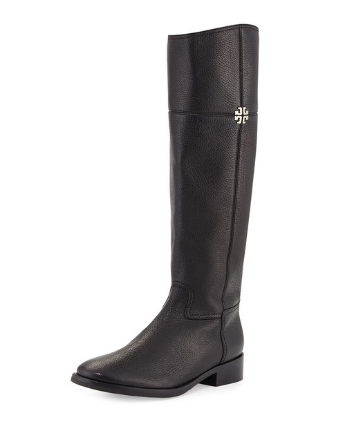 Tory Burch Women's Jolie Riding BOOTS Black Tumbled Leather 6383 Size 8 M