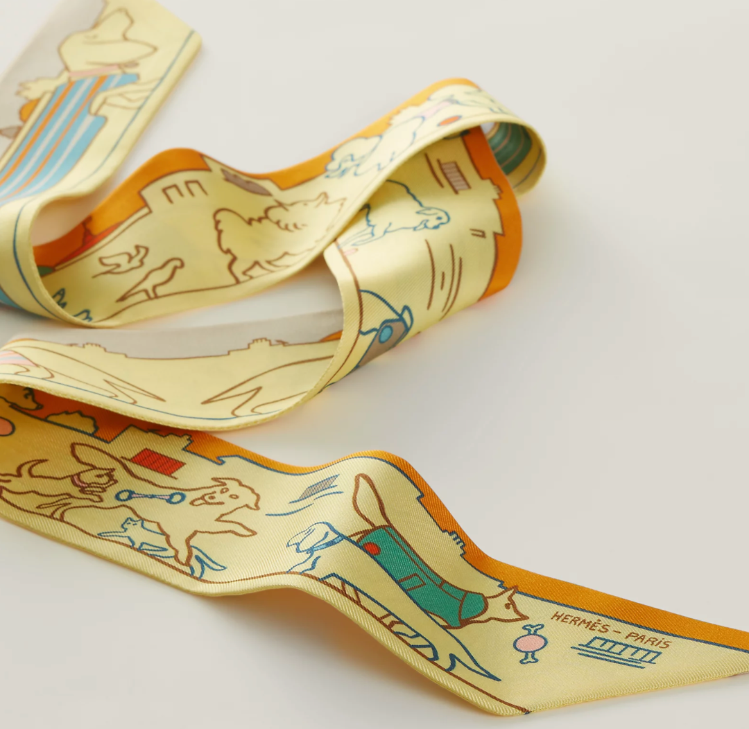 New Hermès Dog Les Chiens Parisiens Twilly Yellow Jaune