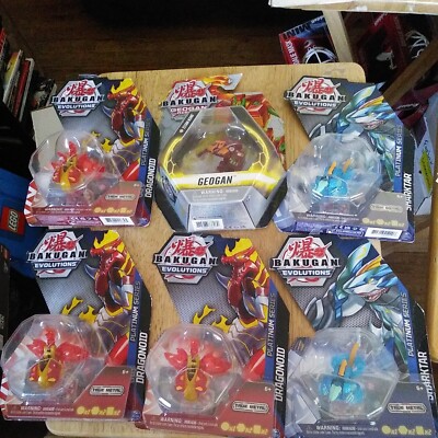 Lot of 6 Bakugan Evolutions Dragonoid  Geogan Sharktar Platinum Series Metal NEW