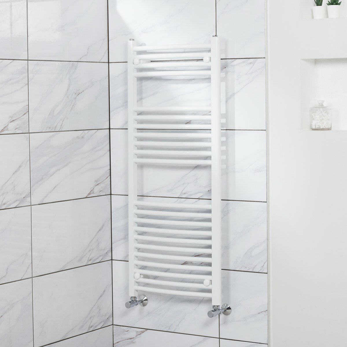 Contemporary Curved Heated Bathroom Towel Rail Radiator Rad 1200 x 500 - White