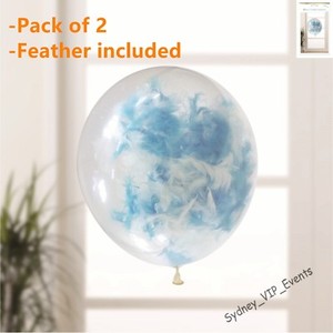Clear Latex Balloons With Blue Feather 2pk Baby Shower Boy Birthday