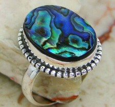 Abalone Shell Oval Gemstone Ring 925 Sterling Silver Artisan Ring Boho Ring Gift