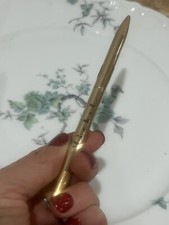 VINTAGE MICHEL DUAL SIDE AUTOMATIC FINE LINE GOLD METAL EYE LINER PENCIL TOPAZ