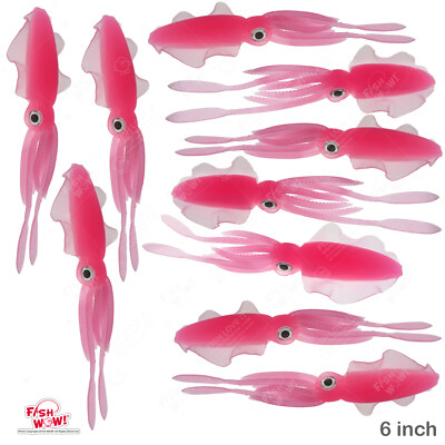 10pcs 6 inch Fishing Chase Squid Skirt Real-like Octopus lure 3D eye Pink NEW
