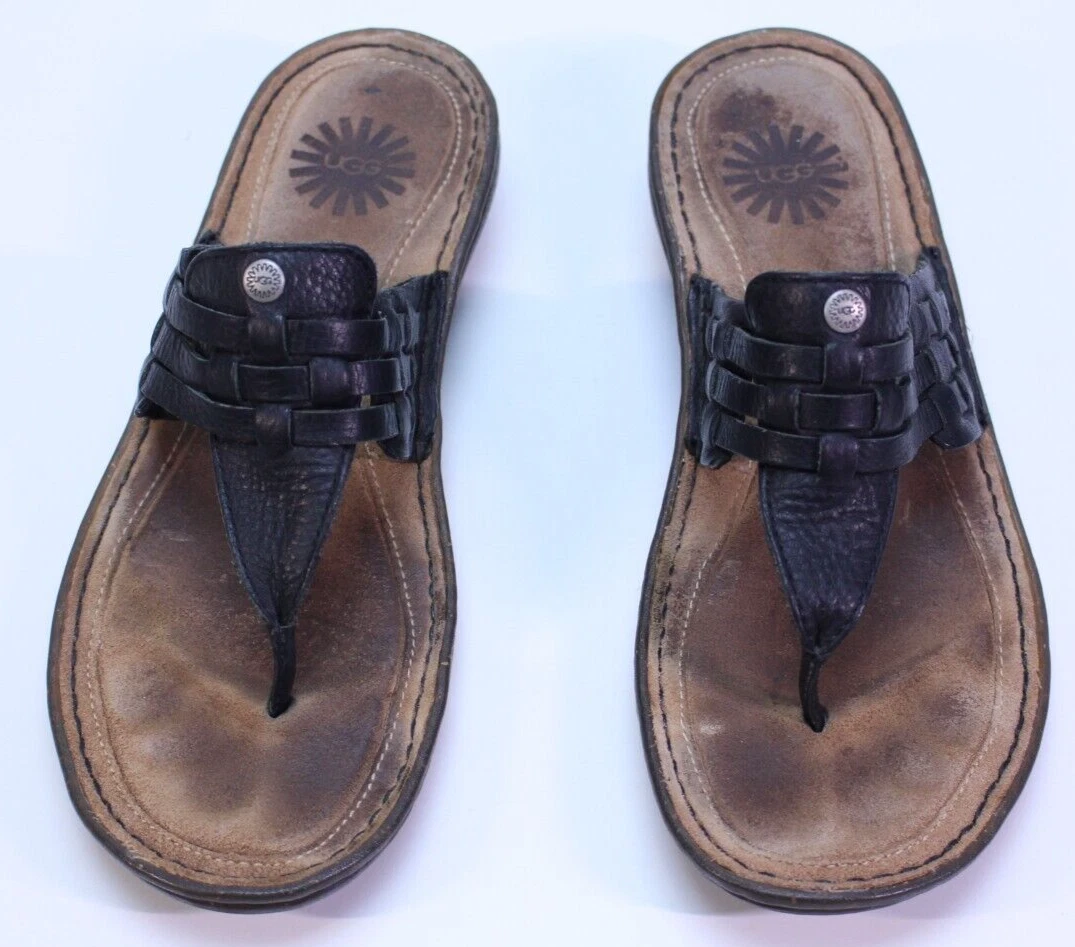 Scarpe UGG 8M in pelle slip on slide zoccoli comodi infradito sandali marroni Jenaya