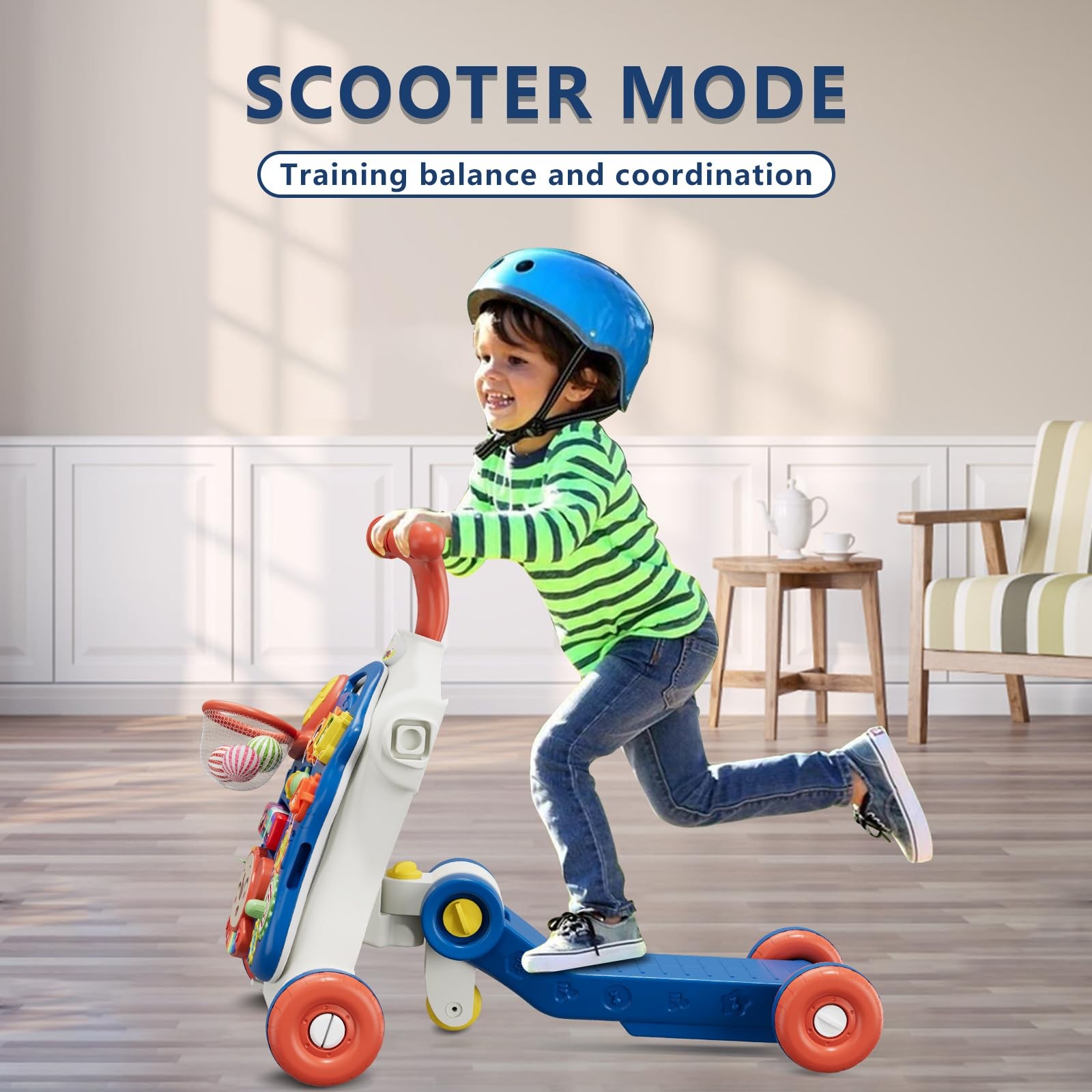 5 in 1 Baby Push Walker for Baby Boy, Activity Center Learning to Walk, Sit to