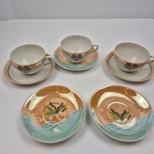 Vtg Lusterware Tea Cup  Plate Set 8 Pc Peach Floral Japan Coastal Cottage
