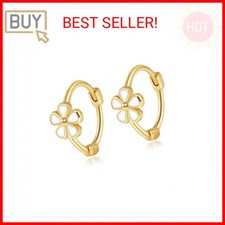 Small Hoop Earrings for Women Girls 14k Gold Plated Daisy Flower Hoop Earrings H