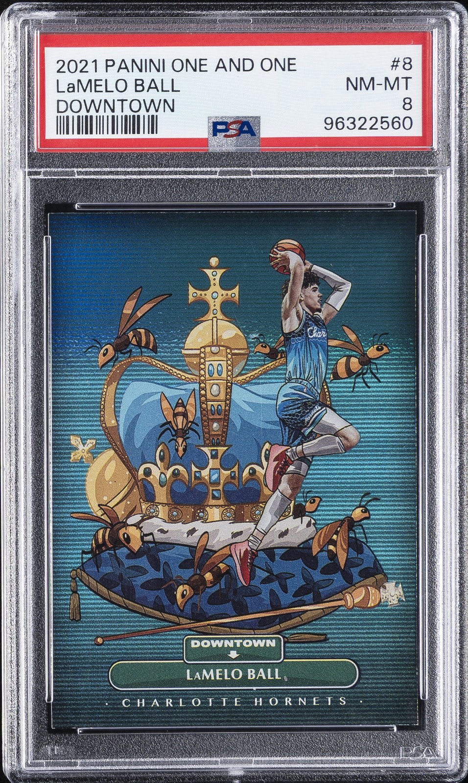 LaMelo Ball #8 Basketball Cards 2021 Panini One and One Downtown trading card — raw and PSA graded price guide