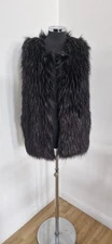 Biba fur waistcoat size 6/8 shaggy hook & eye faux black collarless pockets 