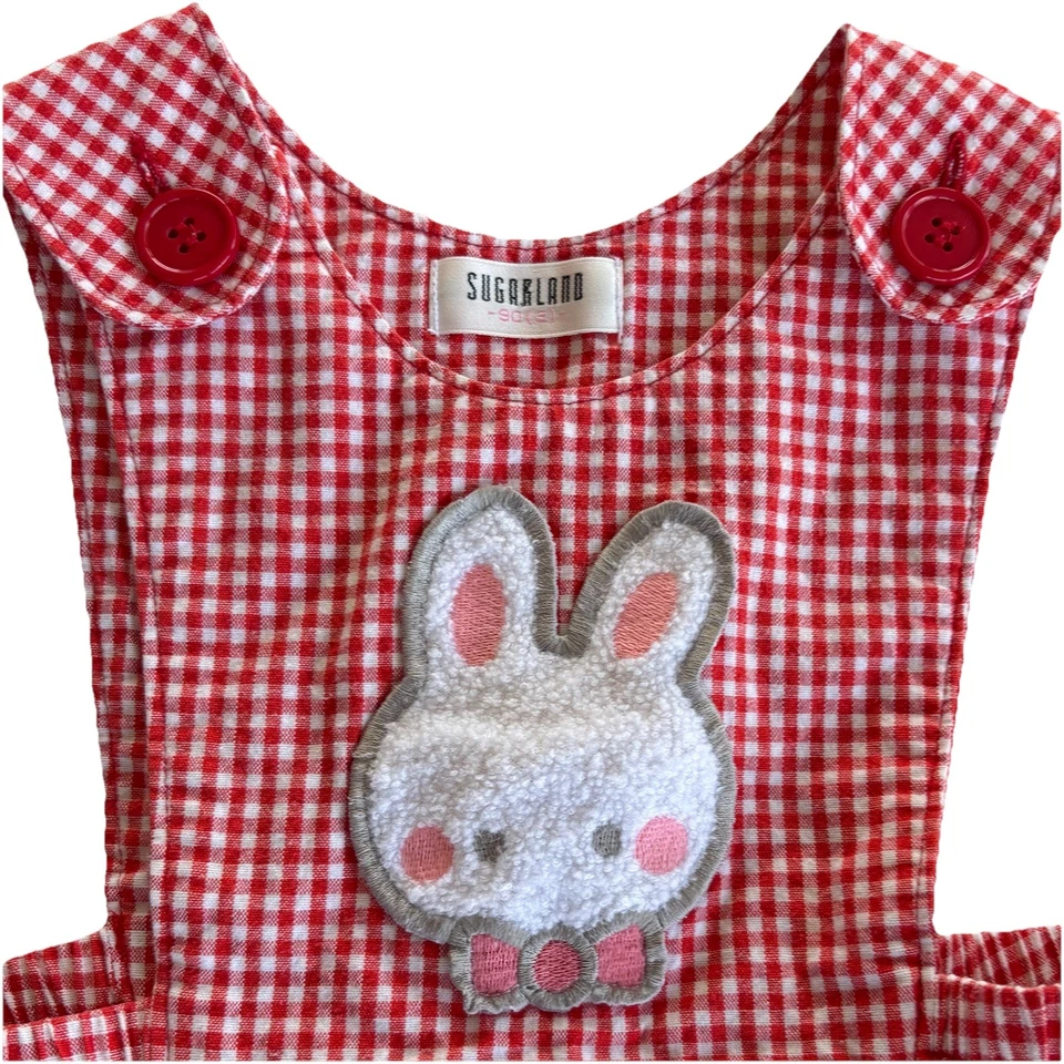 Delantal de guinga Sanrio Sugar Bunnies rojo blanco 90 cm 2T-3T algodón vintage Foto 2 de 4