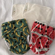 Glow Bug Cloth Diaper Lot of 2, Banana  Watermelon Prints  2 Inserts One Size