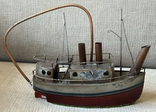 Vintage Novelty Boat-Shaped Tea Kettle Made Of Tin Metal for Display Only