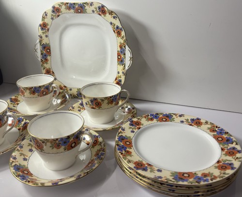 Aynsley Tea Set | Poppy & Blue Floral | 4x Cups Saucers Plates| Vintage UK - Picture 4 of 6