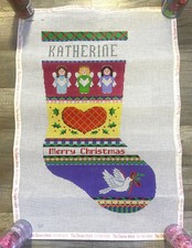 Handpainted Needlepoint Christmas Stocking Canvas SUSAN ROBERTS Folk Art Angel