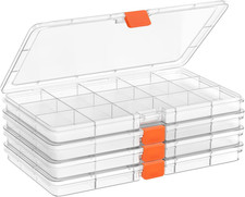 8PACK Extra Thick Bead Organizers, 15 Grid Mini Clear Plastic Storage Box Craft