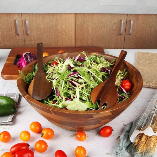 AIDEA Salad Bowls, Wooden Salad Bowls Set, Large Acacia Wood Serving Bowl for Fr - Picture 3 of 5