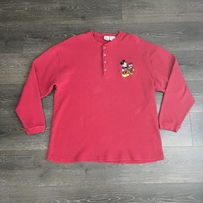 Vintage 90s Disney Store Mickey Mouse Henley Shirt Mens XL Red Long Sleeve.