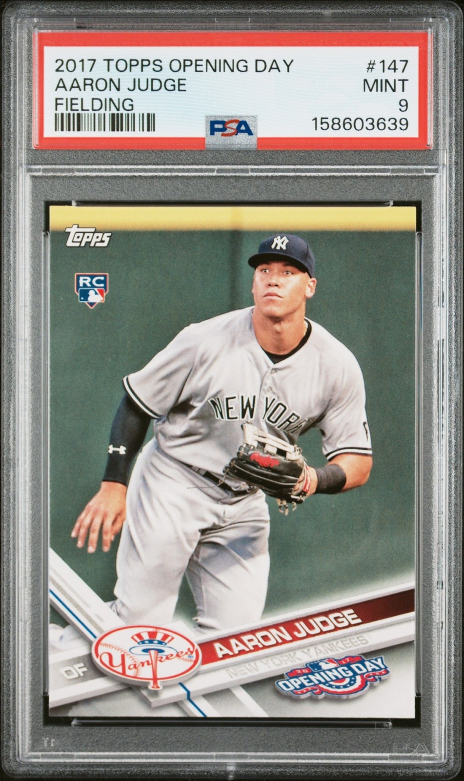 2017 Topps Opening Day Baseball Aaron Judge Fielding #147 Rookie PSA 9