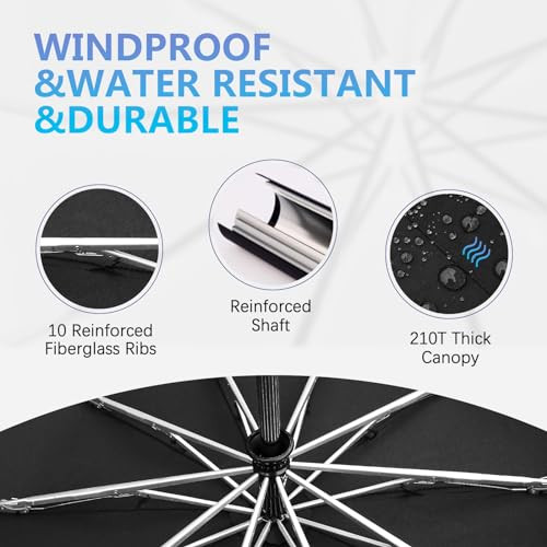 Inverted Umbrella, Durable Windproof Travel Umbrella, Compact Small Black - Picture 4 of 6