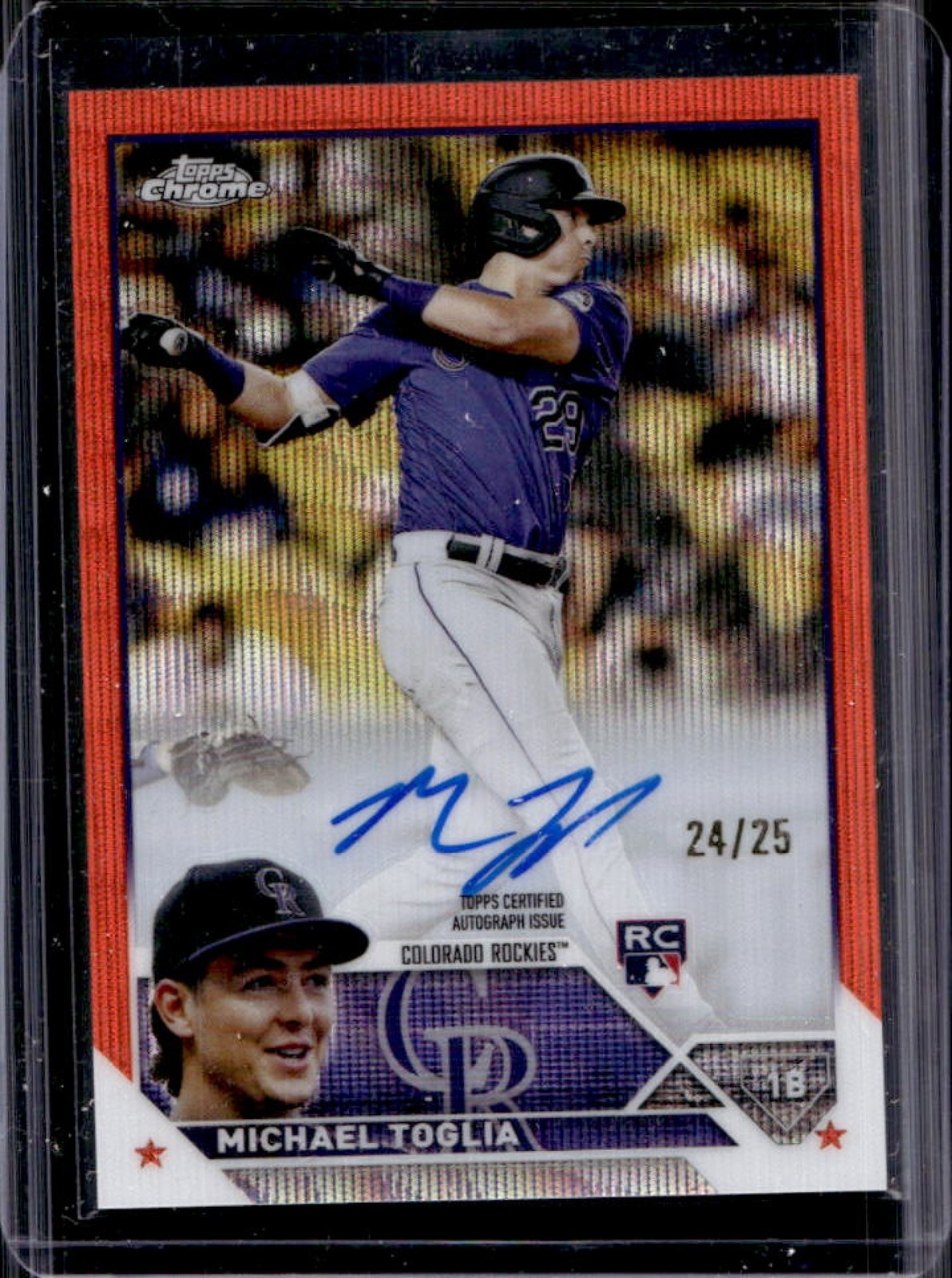 2023 Topps Chrome Michael Toglia Rookie Auto RC Orange Wave Refractor #/25