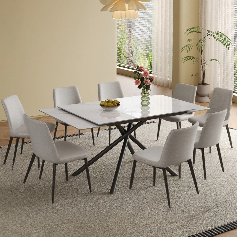 9 Pieces Dining Table Set 83in Kitchen Table Sintered Stone Table Top +8 Chairs - Image 2 of 4