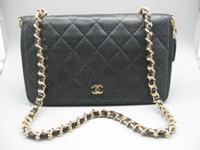 Vintage Chanel Black Caviar Leather Leather Long Bag Wallet
