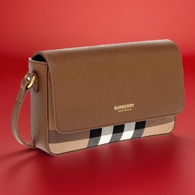 NEW! Brown Burberry Hampshire Small House Check & Leather Crossbody Bag/$1,150