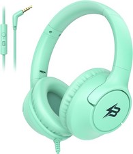 Kids Headphones Wired with Microphone, 3.5 Cord 85/94dB Volume Limit, Green  Wi