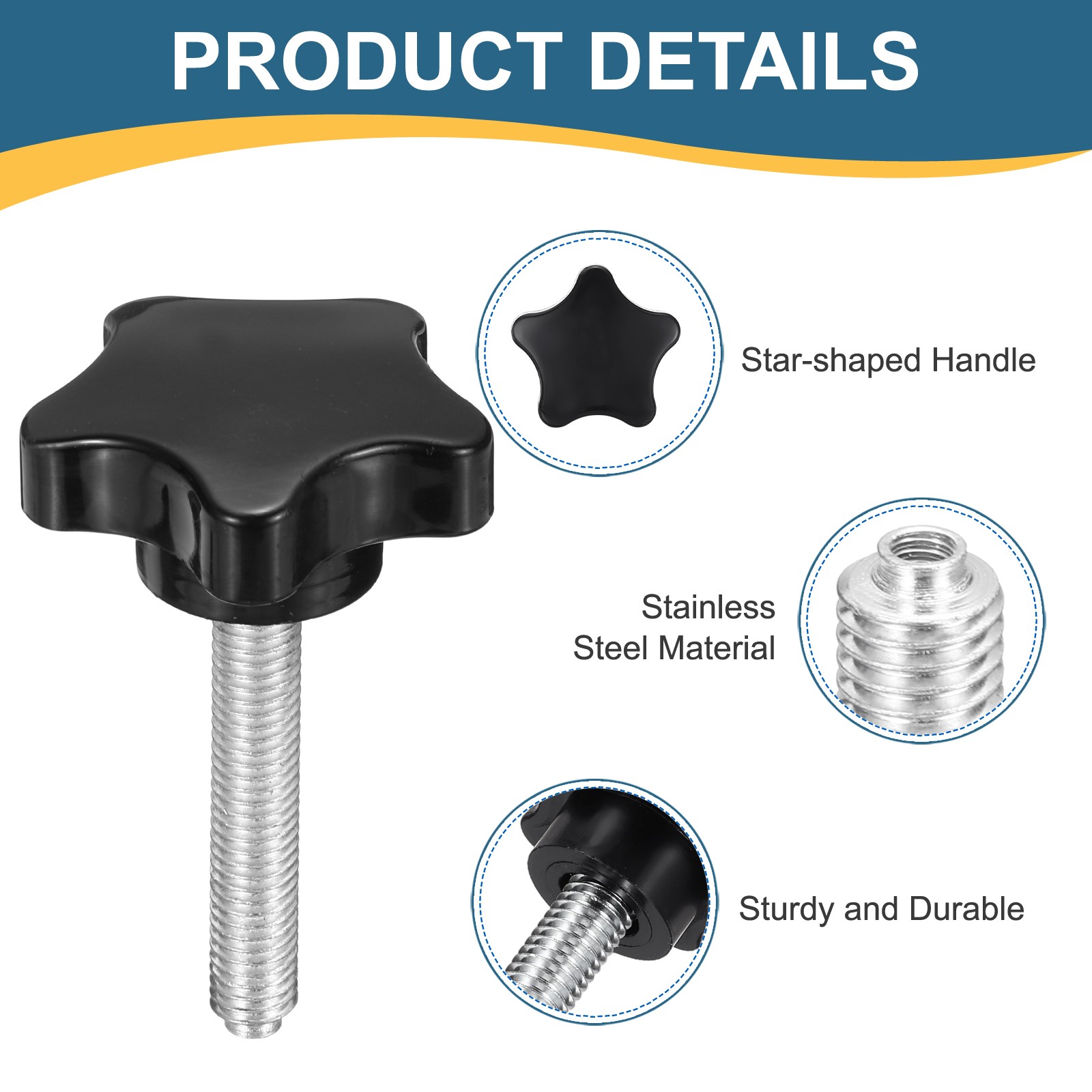 2Pcs Star Knobs, M8 x 50mm Knurled Thumb Screw Knobs 40mm W with Washer&Screw