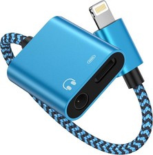 iPhone Headphone Adapter with Charge 2-in-1 Lightning to 3.5mm Female Blue