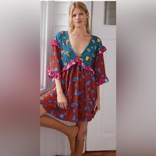 NWT By Anthropologie Mixed Media Ruffled Tiered Sleep Boho Festival Mini Dress