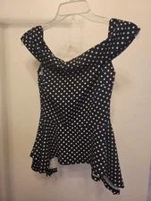 Revamped Women's Black And White Polkadot Off The Shoulder Blouse