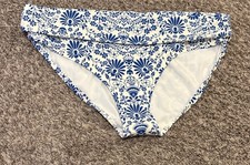 Boden NWT Women  s Bikini Bottom - White With Blue Floral Design - Sz 16/18