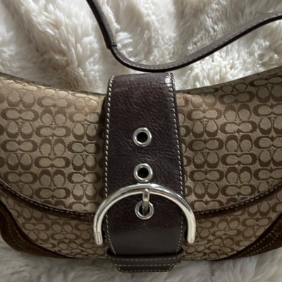 Coach Vintage Signature Y2K Small Flap Brown Tan Logo Bag Buckle