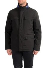 Plein Sport Men's Black Logo Print Zip Up Parka Jacket