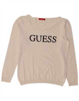 Guess Damen Grafik U-Boot-Ausschnitt Pullover Pulli UK 16 Large weiß Viskose CJ09