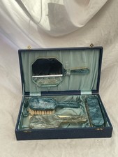 Vintage Green Celluloid Dressing Table Set 1930s Brushes And Mirror