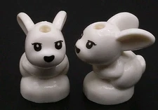 2 Lego Rabbit Bunny Small Baby White - Black Eyes Nose Elves Princess Friends