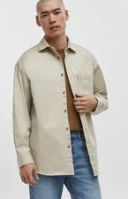 Mode of One Men's Relaxed-Fit Button-Down Twill Shirt, Dark Ecru, Size- Large