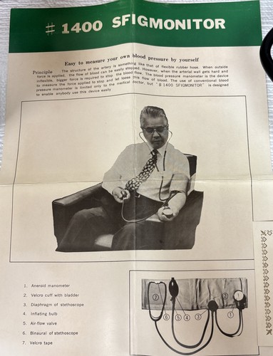 VINTAGE SFIG MONITOR Blood Pressure Kit w/ original box & instructions - Picture 4 of 18